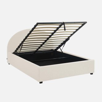 Sweeek Cama Con Somier Abatible Y Cabecero 140x190cm, Acabado En Borreguito