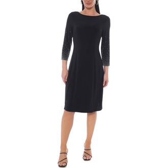 Tash And Sophie Beaded Three-Quarter Sleeve A-Line Dress in Black/silver at Nordstrom Rack, Size X-Large