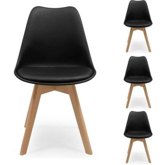 OEM Juego De 4 Sillas De Comedor Day Asiento Polipropileno Y Patas De Madera De Haya Negro