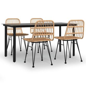 Berkfield Home 5 Piece Garden Dining Set Poly Rattan in Brown