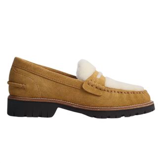 Rag & Bone Womens Corey Suede Shearling Loafers In Caramel