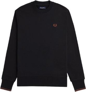 Fred Perry Katoenen Crewneck Sweater met Ribbed Trim - Heren - Sweatshirts - Zwart - L - Katoen - Hoodies & sweatvesten