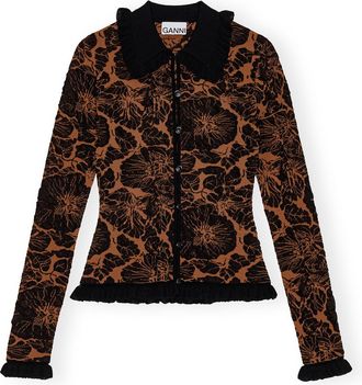 Ganni Brown 3D Jacquard Cardigan - Size M Viscose
