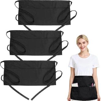OEM Delantal De Camarera, Delantal Negro Ajustable Con Bolsillos, Delantal Negro Resistente Con Bolsillos, Restaurante, Chef, Camarero