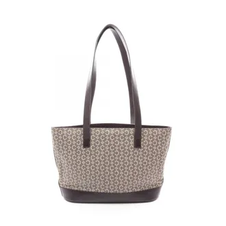 Celine Brown Ivory Canvas Leather Handbag Tote Bag (Pre-Owned)