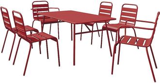Vente-Unique Comedor de jard&iacute;n de metal - Mesa L.160 cm con 2 sillones apilables y 4 sillas apilables - Rojo - MIRMANDE de MYLIA