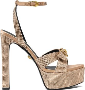Versace 140 mm sandalen verfraaid met kristallen en plateauzool - Bruin