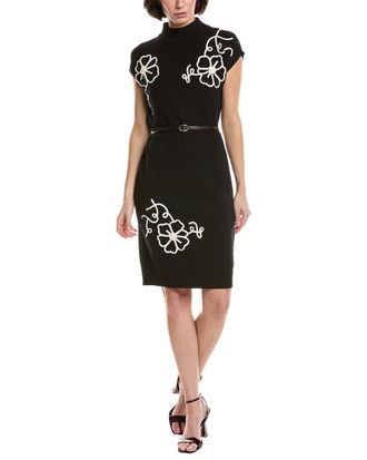 T Tahari Embroidery Jersey Shift Dress