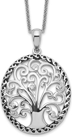 Diamond2Deal Sterling Silver Cubic Zirconia Antiqued Tree of Life Necklace