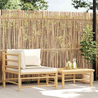 vidaXL Vidaxl - Set De Muebles De Jard&iacute;n 2 Piezas Bamb&uacute; Y Cojines Blanco Crema