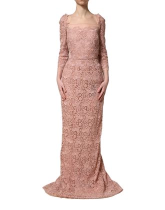 Dolce & Gabbana Womens Intricate Lace Evening Gown Pink Cotton Silk Polyester