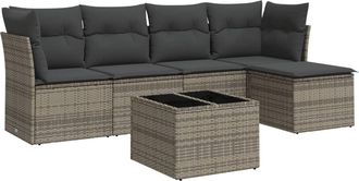 vidaXL Vidaxl - Set De Muebles De Jard&iacute;n 6 Pzas Y Cojines Rat&aacute;n Sint&eacute;tico Gris