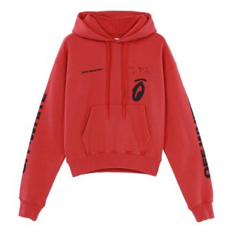 Off-white FW19 Splitted Arrows Oversized Graffiti Hooded Fleece Men Red OMBB037E19D250102010