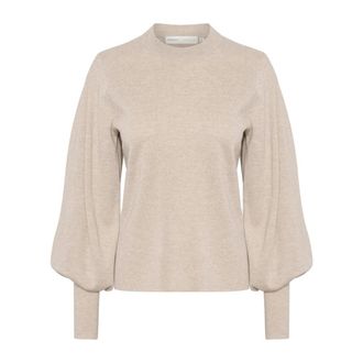 Inwear Taupe Melange Puff Sleeve Pullover - Dames - Ronde hals truien - Grijs - XL - Polyester - Truien & Vesten