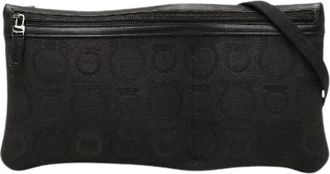 Ferragamo Pre-owned Gancini Canvas Leather Shoulder Bag - Dames - Vintage Schoudertas - Zwart - ONE Size - Leer - Vintage