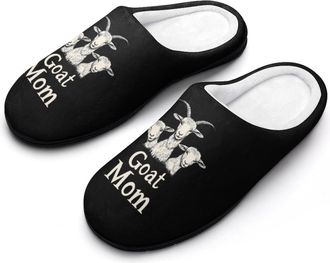 Generic Goat Mom Mens Slippers Slip On Comfortable Fleece Cotton House Shoes Winter
