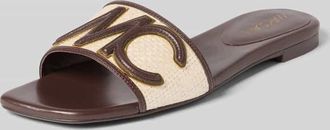 Marc Cain Sandalette aus Leder-Textil-Mix mit Label-Detail in Offwhite, Gr&ouml;&szlig;e 37