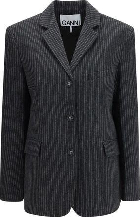 Ganni Blazer in Lana a Righe - - Jackets - Donna - Grigio - M