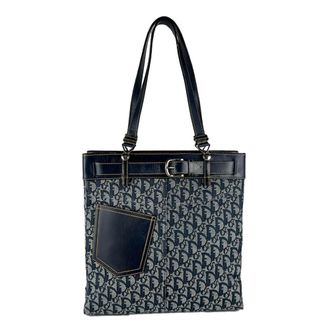 Dior Navy Canvas Leather Shoulder Bag Tote Bag (Pre-Owned)
