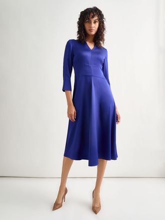 Misook Fit-and-Flare Crepe de Chine Midi Dress