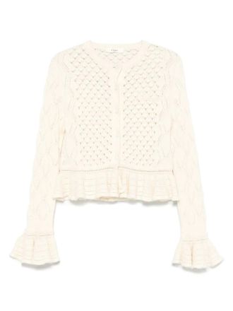Chloé open-knit ruffled cardigan - women - Fabric - M - Neutrals