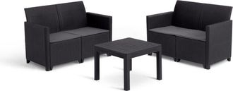 Keter Conjunto De Jard&iacute;n Exterior Alice 4 Plazas Con Cojines Incluidos Y Mesa Auxiliar, Posibilidad De 2 Configuraciones De Montaje, Color Negro - Keter