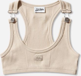 Jean Paul Gaultier Women s Logo Patch Bra Top Beige