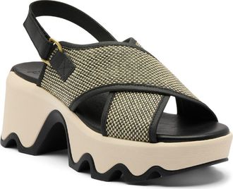Sorel Kinetic Aura Slingback Platform Sandal in Black/Bleached Ceramic at Nordstrom, Size 6.5