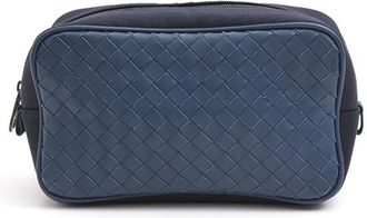 Bottega Veneta Intrecciato Navy Canvas Leather Pouch (Pre-Owned)