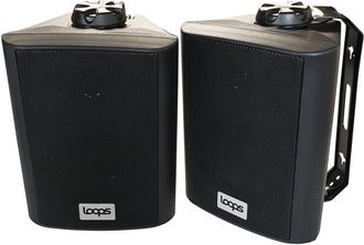 Loops 2x Pair 4 Outdoor Rated Black Stereo Wall Speakers 70W 8 Ohm IP55 Weatherproof