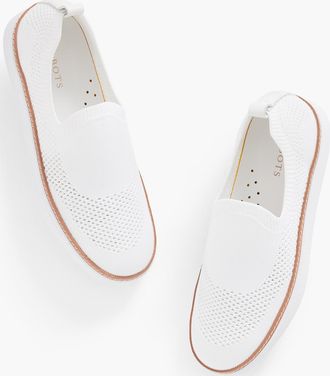 Talbots Brittany Slip On Knit Sneakers - White - 10 1/2 M - 100% Cotton Talbots