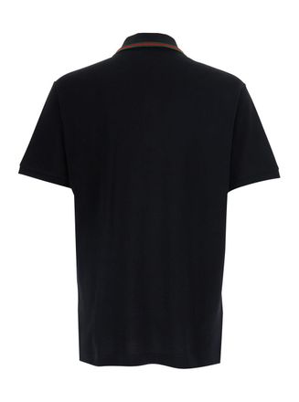 Gucci Mens Polo Shirt Web Collar Black Cotton T-Shirts And Polos