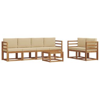 vidaXL Conjunto De Sof&aacute;s De Exterior Con Coj&iacute;n 7 Pcs Natural Y Beige Vidaxl