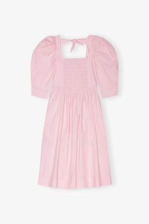 Ganni Pink Cotton Poplin Open Neck Smock Dress - Size 8/10 Organic