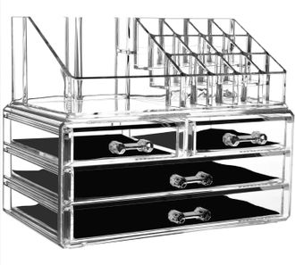OEM Organizador Acr&iacute;lico Con 4 Cajones Transparentes: Organizador De Maquillaje Y Joyas De Doble Uso Para Tocador O Armario