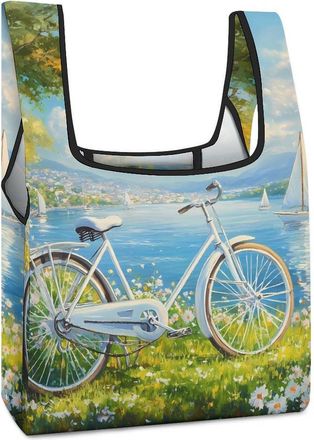 Generic Sailboat Beach Flower Shopping Bag Reusable Grocery Tote Bag Foldable Handbag for Travel Picnic