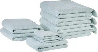 Beliani Beliani - Conjunto De 9 Toallas De Algod&oacute;n Verde Menta Rizo Textura Borlas Ba&ntilde;o Atiu