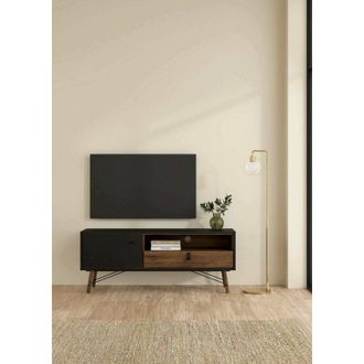 Dmora Dmora - Mueble De Televisi&oacute;n Antoine, Aparador De Sal&oacute;n, Mueble Bajo Para Tv, Base De Pared Equipada, 150x40 H60 Cm, Negro Y Nogal