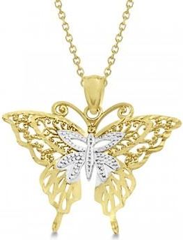 Allurez Butterfly Shaped Pendant Necklace 14K Two-Tone Gold