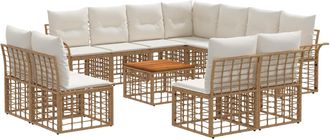 vidaXL Conjunto De Sof&aacute;s De Exterior 12 Uds. Natural Y Crema Poli&eacute;ster Vidaxl