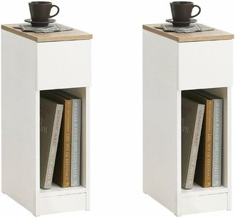 SoBuy Set 2 Comodino Sottile comodino per camera da letto con cassetto e ripiano comodini per camera da letto e soggiorno Tavolino divano Bianco L20 x P35