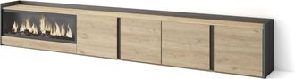 Skraut Home Skraut Home - Mueble Tv, Televisi&oacute;n, Muebles De Sal&oacute;n, Almacenaje, 315x35x50cm, Para Tv Hasta 80, Chimenea El&eacute;ctrica Xxl, Estilo Moderno, Roble Y Negr