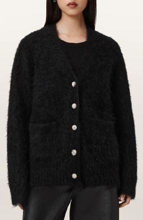 AllSaints Rubi Jewel Button Cardigan in Black at Nordstrom Rack, Size X-Small