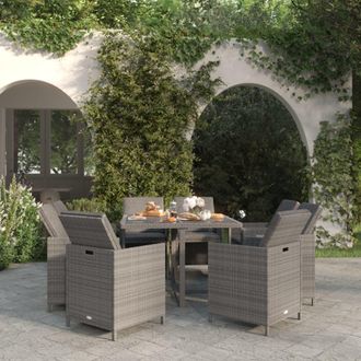 vidaXL Vidaxl - Set Comedor Jard&iacute;n 9 Pzas Y Cojines Rat&aacute;n Sint&eacute;tico Gris