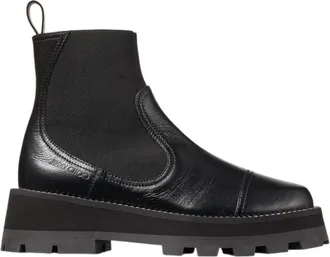 Jimmy Choo London Clayton Black Leather Flat Ankle Boots, Brand Size 35 ( US Size 5 )