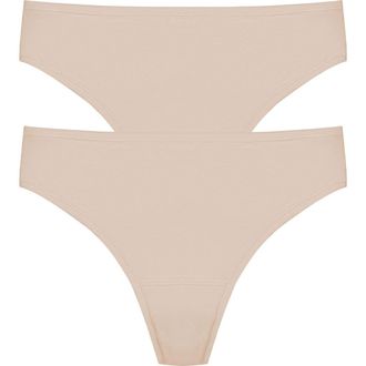 Natori Bliss Bare Cotton Thong 2-Pack in Lt. Mocha at Nordstrom, Size X-Large