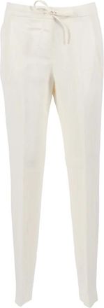 Fabiana Filippi Pantalon Jogging met Plooitjes in Soepele Linnen Viscose - Dames - Broeken - Wit - L - Linnen - Broeken