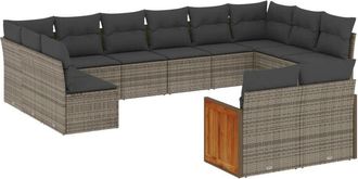 vidaXL Set De Sof&aacute;s De Jard&iacute;n 12 Pzas Con Cojines Rat&aacute;n Sint&eacute;tico Gris Vidaxl