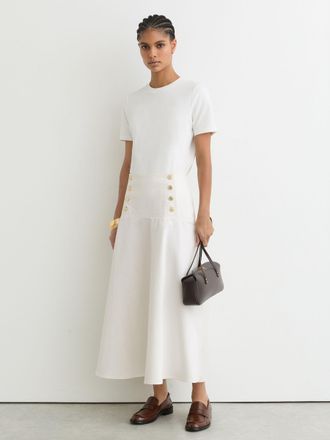 Reiss Cotton Button-detail Midi Skirt, 10