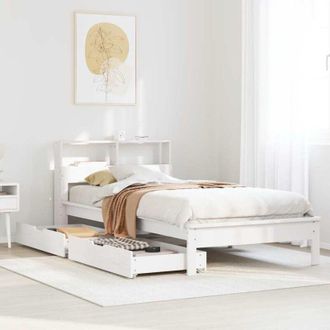 vidaXL Cama Con Estanter&iacute;a Sin Colch&oacute;n Madera Maciza Blanca 75x190 Cm Vidaxl
